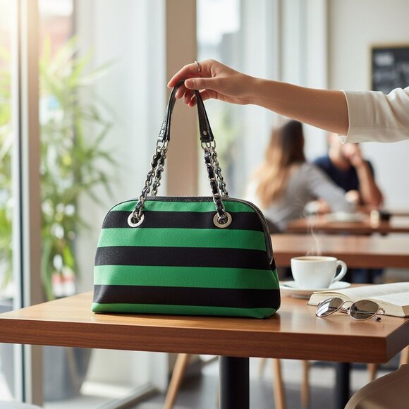 Kate Spade Green and Navy Striped Bag- Vintage Flex! - Picture 6 of 8